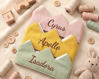 Bestickte Leinen Krone, Geburtstagskrone, Kinderkrähe, Baby-Andenken, erster Geburtstagsgeschenk