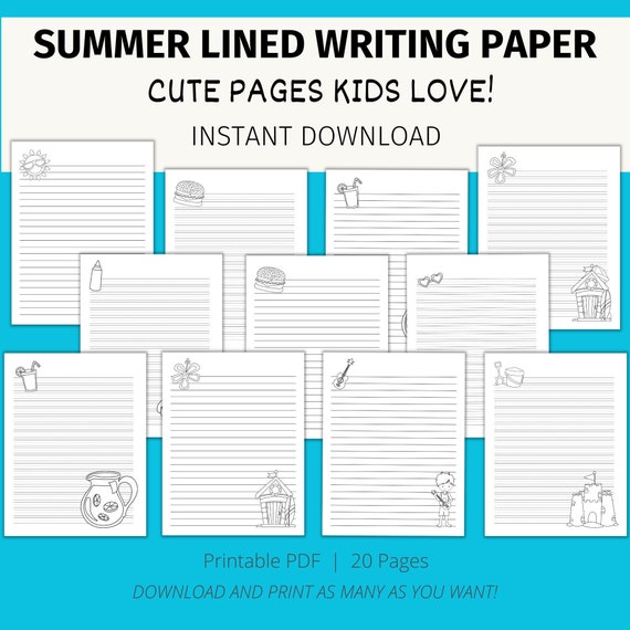 Printable Summer Lined Writing Paper for Kids Writing Paper Writing  Practice Paper Handwriting Paper Regular and Double Lined Paper 