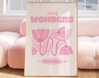 Christian Botanical Pastel Pink Print, God of Wonders Wall Art (Digital Download)
