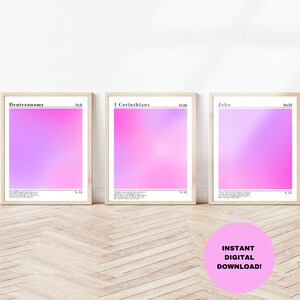Scripture Gradient Gallery Printables, Set of 3 Bible Minimal prints, Gradient Prints, Pink and Purple prints, Christan wall art, John 16:33