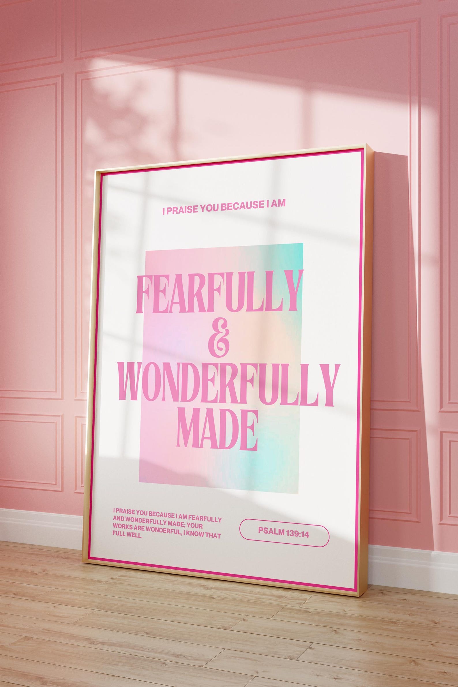Gradient Background For Scripture Pastel Gradient Bible Verse Wall Art, Psalm 139 14 Fearfully and ...