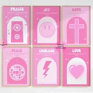 Pink Christian Wall Art Set of 6, Trendy Christian wall Art, Pink Bible Verse Print, Aesthetic Christian Dorm/Bedroom Art, Bible Verse Art