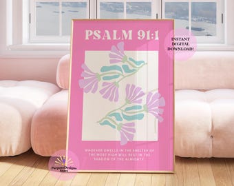 Impresión botánica cristiana en rosa pastel, arte mural con versículos bíblicos, decoración de pared con niña cristiana en blanco y rosa claro, arte floral moderno con versículos bíblicos