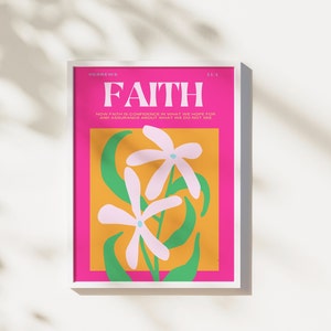 Christian Trendy Botanical Hot Pink Print, Bible Verse Wall Art, Christian Girl Room/Dorm Wall Decor, Bible Verse Colorful Pink Flower Art