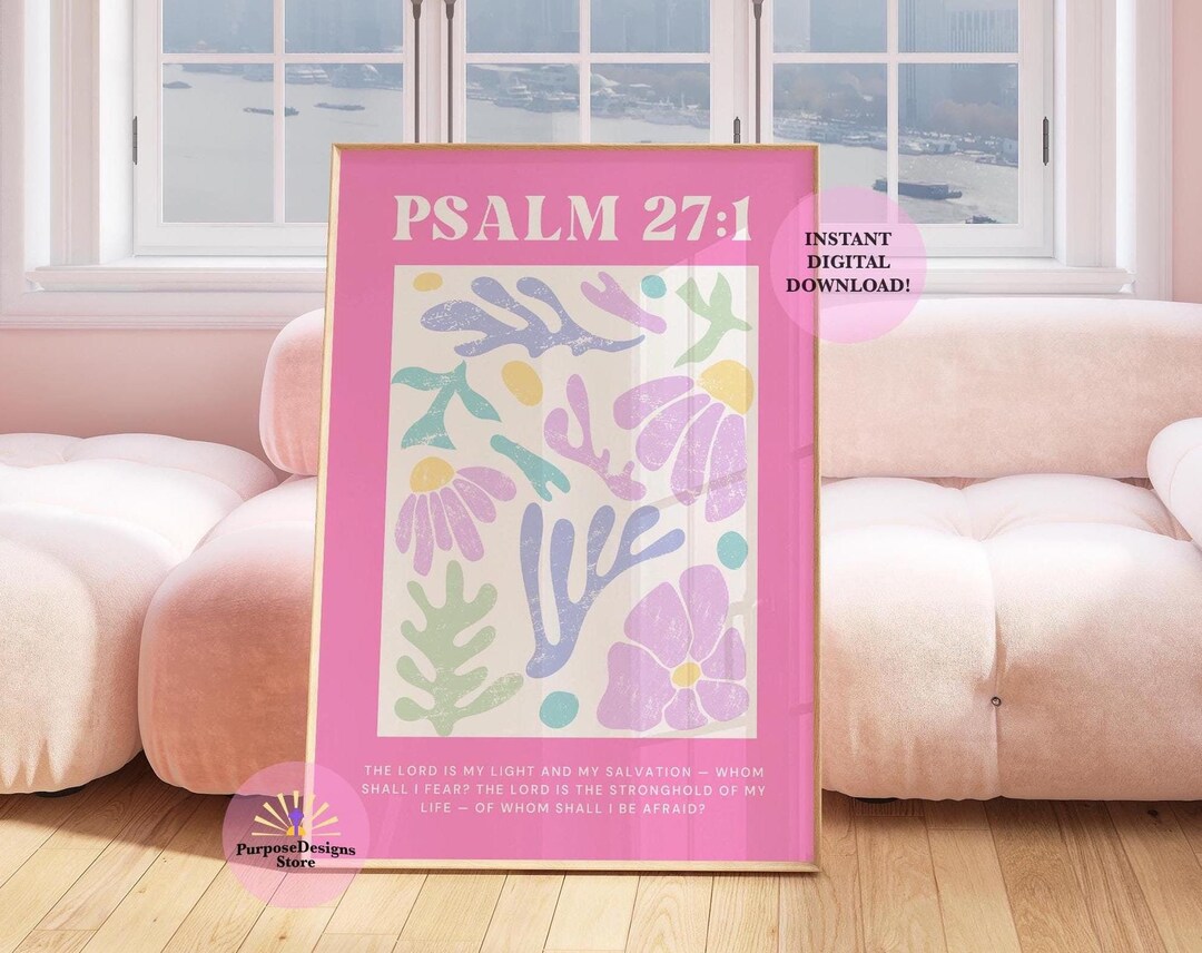 Christian Botanical Psalm Pastel Pink Print, Bible Verse Wall Art ...