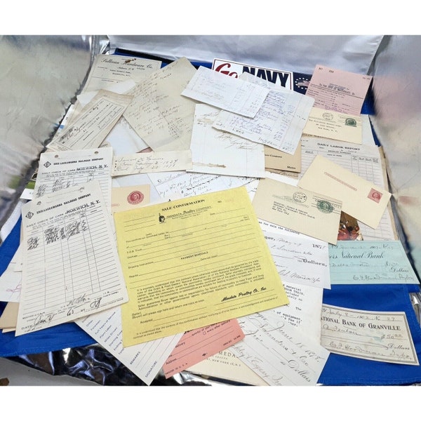 Paper Ephemera Lot 1855-1990s, Billheads, Checks, Documents, Junk Journal  D5B