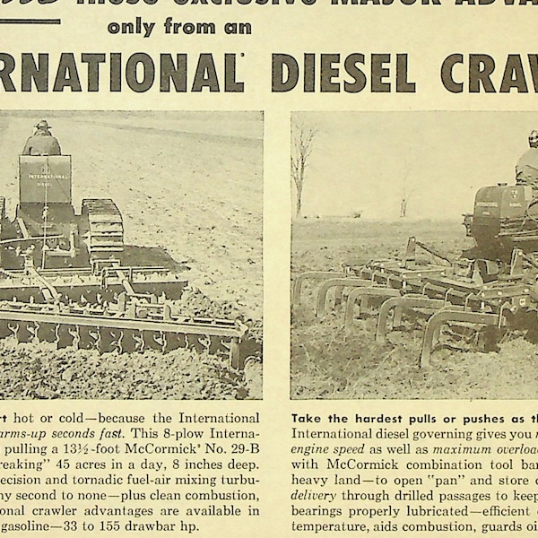 HUGE 1955 International Harvester Crawler  Caterpillar Advertisement Ad 10.5x13.5"   Row Crop IHC Bulldozer Tracks Agriculture  S7D