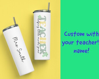 Personalized Teacher Tumbler, Custom Name Insulated Cup, Floral Design, Appreciation Gift