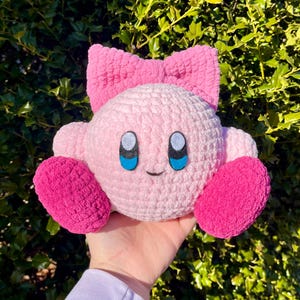 Kirby with Bow Handmade Crochet Plush
