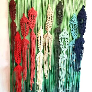 Large Macrame Fish Wall Hanging: Colorful Boho Cottage Decor