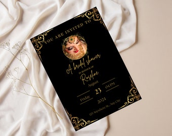 Black gold elegant wedding invitation | Sophisticated Wedding Stationery | Editable | Digital | Classic Wedding Invitation Set
