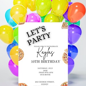 EDITIERBARE Pizza Party Geburtstagseinladung, Pizza Erster Geburtstag einladen, Kinder Pizza Geburtstagsparty 1. Geburtstag, druckbare Vorlage.