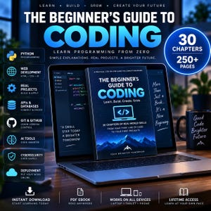 Learn Coding for Beginners Ebook, Programming & Python Guide, HTML CSS JavaScript, AI Coding, 30 Chapter Digital Download