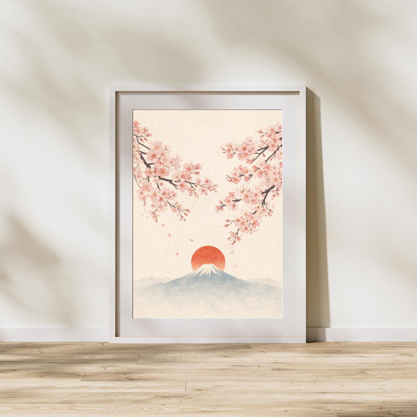 Cherry Blossom Mount Fuji Poster, Japanese Sakura Wall Art, Minimalist ...