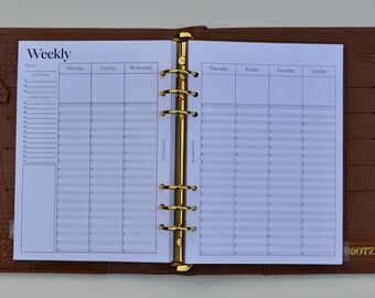 A5 Weekly Planner Inserts | Undated Weekly Planner Inserts | 6-Ring Planner Refill | Productivity Insert