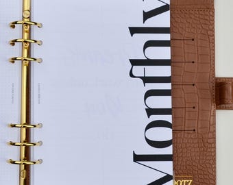 A5 Monthly Planner Inserts | Undated Monthly Planner Inserts | 6-Ring Planner Refill | Productivity Insert