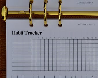 Half-A5 Habit Tracker Planner Inserts | Double-Sided Habit Tracker + Dot Grid Notes | 6-Ring Planner Refill | Productivity Insert