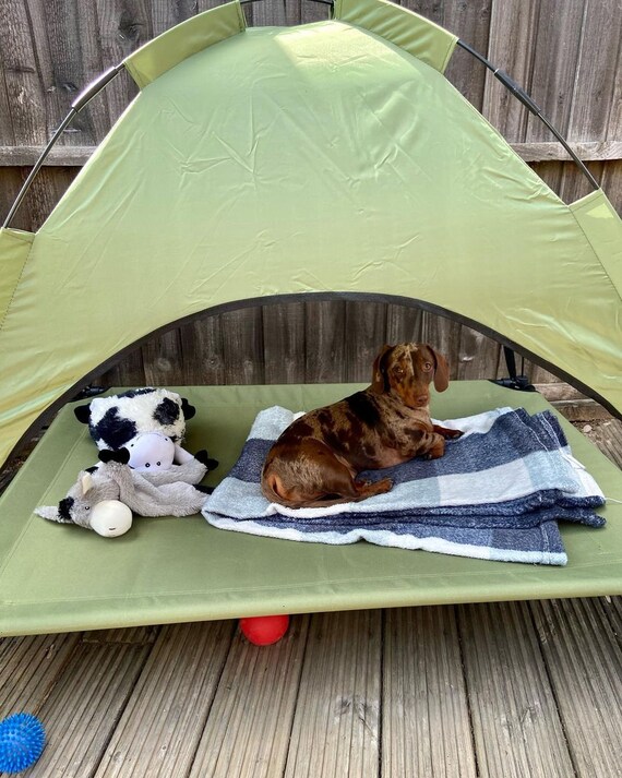 Raised Dog Bed With Canopy Sun Protector Pet Bed Outdoor Waterproof Green and Grey Pet Furniture Beds Cots Dogs Tent Etsy