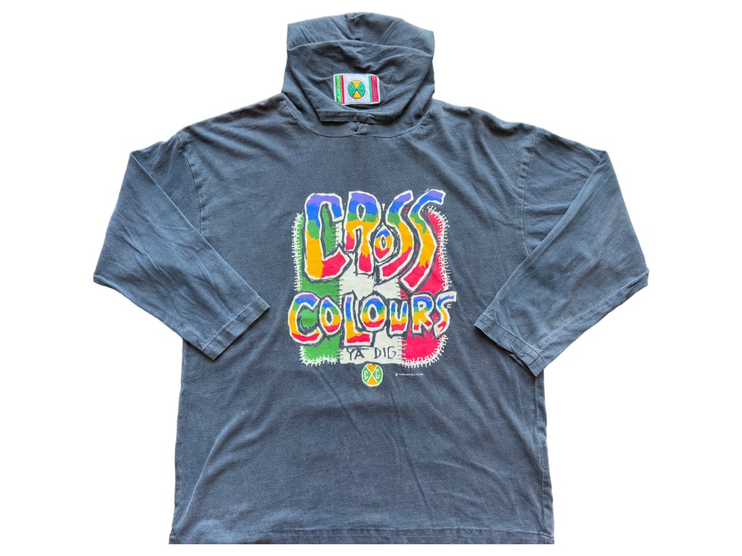 Vintage Cross Colours YA DIG Black 100% Cotton Sweatshirt Hoodie 1990's ...