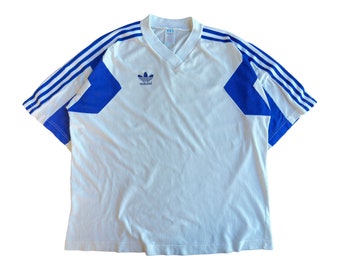 Vintage Adidas Originals Trefoil 90s Fußball Jersey / Warm up blau / weißes Shirt Größe L