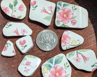 Vajilla vintage rosa con estampado floral roto Pfaltzgraff Meadow Lane / 10 piezas de porcelana redondeadas / Mosaico / Fabricación de joyas / Cabujones