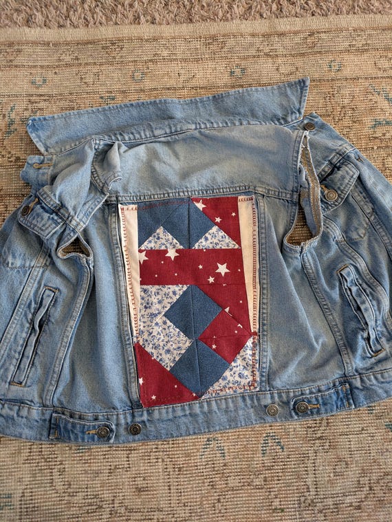 Upcycled Independence Day Patchwork Panel Denim V… - image 4