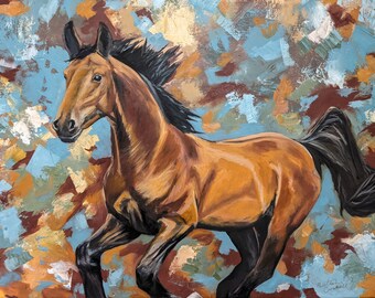 Buckskin Horse Oil Painting on Canvas "On The Run" Abstract Southwestern Art (22"x 28")