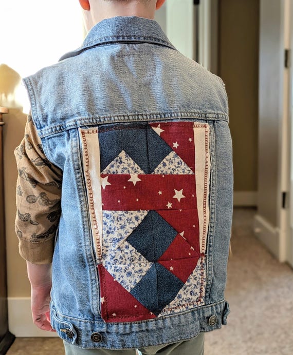 Upcycled Independence Day Patchwork Panel Denim V… - image 1