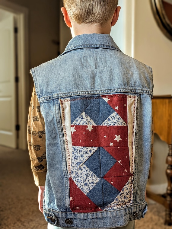 Upcycled Independence Day Patchwork Panel Denim V… - image 2
