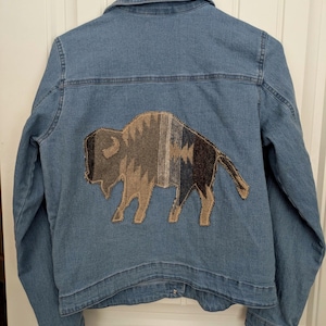 Up-cycled Bison Aztec Pendleton Patchwork Jeansjacke | Größe 14-16 Mädchen | Handgefertigtes Unikat