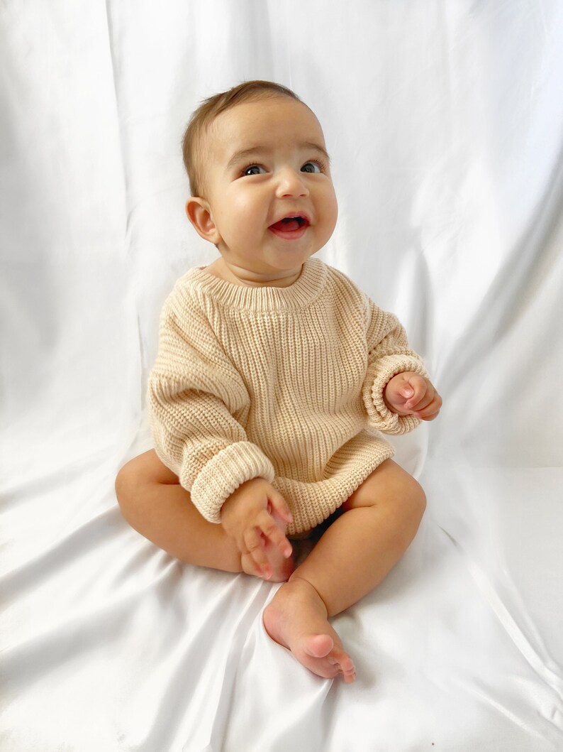 Baby Oversized Knitted Sweater Oatmeal, Gender Neutral, Unisex Baby ...