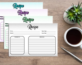 Digital Recipe Cards| Cooking| Baking| Ingredients| Blue | Green | Purple