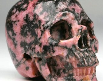 2.0” Pink & Black Rhodonite Mini Skull Carving