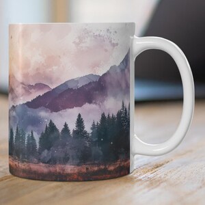Rustic Misty Mountain Scenery Ceramic Mug, Mountain Range Coffee Cup, Colorful Mountain Landscape Mug, Beautiful Nature Scenery Mug