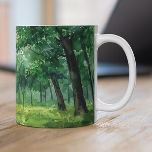 Watercolor Forest Trees Mug, Green Trees Coffee Cup, Beautiful Lush Nature Ceramic Mug, Vibrant Green Woods, Serene Forest Nature Lover Gift