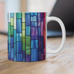 Beautiful Stained Glass Tiles Ceramic Mug, Colorful Stained Glass Window Style Coffee Mug, Pretty Stained Glass Cup *Not Real Stained Glass*