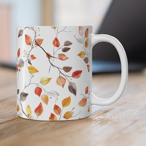 Colorful Autumn Leaves Ceramic Mug, Fall Leaves Coffee Cup, Watercolor Leaves Mug, Fall Season Mug, Hello Fall Mug, Fall Vibes Gift