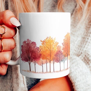 Colorful Autumn Trees Mug, Autumn Forest Coffee Cup, Fall Colors Ceramic Mug, Watercolor Fall Leaves Tea Cup, Fall Vibes Mug, Fall Decor