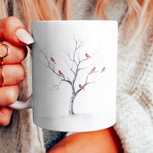 Winter Cardinals Mug, Beautiful Red Birds in a Snowy Tree Ceramic Mug, Nature Inspired Mug, Bird Watcher Gift, Minimalistic Modern Mug