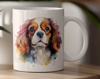 Colorful Watercolor Cavalier King Charles Spaniel Mug, King Charles Spaniel Painting Mug, Dog Lover Gift Coffee Cup, Dog Mom Tea Cup