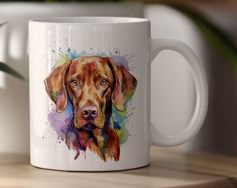 Colorful Watercolor Vizsla Ceramic Mug, Cute Vizsla Painting Mug, Dog Lover&#39;s Gift Coffee Cup, Dog Owner&#39;s Tea Cup Present, 11 & 15 oz Size
