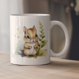 Niedliches Chipmunk-Aquarell-Keramikbecher, entzückende Chipmunk-Kaffeetasse, molliges Chipmunk-Teetasse, Chipmunk-Liebhaber-Becher, Chipmunk-Geschenk, Chipmunk-Becher