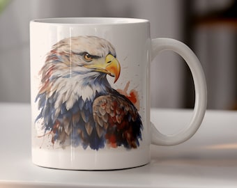 Watercolor Bald Eagle Ceramic Mug, Bald Eagle Coffee Cup, American Patriot Mug, Bald Eagle Lover Mug, 11 & 15 oz