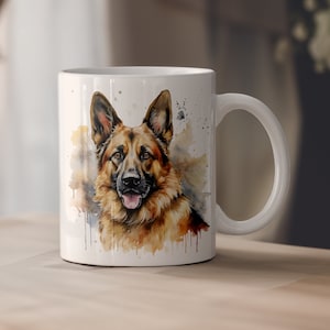 Watercolor German Shepherd Ceramic Mug, Cute German Shepherd Painting Mug, Dog Lover&#39;s Gift Coffee Cup, Dog Owner&#39;s Tea Cup, 11 & 15 oz