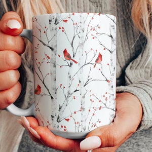 Birch Tree Cardinals Mug, Beautiful Red Cardinals in Aspen Branches Ceramic Mug, Condolence Gift, Cardinal Memorial Mug, Bird Watcher Gift