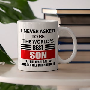 World&#39;s Best Son Funny Ceramic Mug, Gift for Him Coffee Cup, Hot Chocolate Tea Cup, 11 oz & 15 oz Sizes