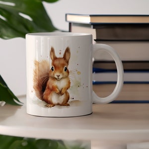 Watercolor Squirrel Ceramic Mug, Cute Brown Squirrel Coffee Cup, Squirrel Lover Tea Cup, Squirrel Gift, Dishwasher Safe, Microwave Safe