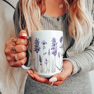 Pressed Purple Watercolor Lavenders Mug, Beautiful Boho Flowers, Cottagecore Coffee Mug, Floral Tea Cup, Garden Lover Mug, Gift for Her
