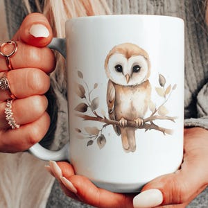 Cute Watercolor Animal Ceramic Mug, Animal Lover Gift, Barn Owl Coffee Cup, Owl Lover Gift, Bird Watcher Gift, Choose Your Design