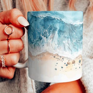 Beach Shore Ocean Waves Mug, Beautiful Blue Ocean Ceramic Mug, Ocean Theme Coffee Cup, Sea Lover Gift, Beach House Decor, Choose Your Design